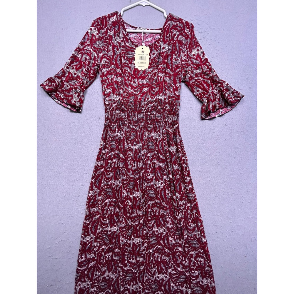 Ace Fashion Maxi Dress Polyester Red Lace Print XL Womens